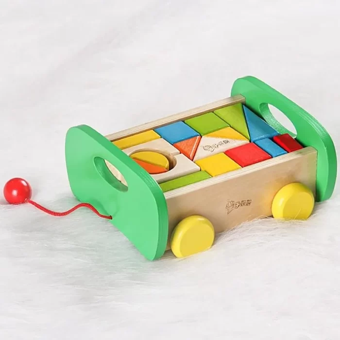 Wooden Pull Cart with Blocks